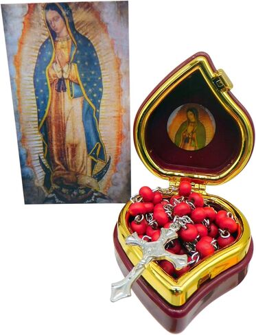 مجموعة مسبحة فاخرة من Westmon Works Our Lady of Guadalupe، خرز خشبي ورائحة الورد مع علبة على شكل قلب وبطاقة مقدسة in Saudi Arabia