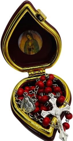 مجموعة مسبحة فاخرة من Westmon Works Our Lady of Guadalupe، خرز خشبي ورائحة الورد مع علبة على شكل قلب وبطاقة مقدسة in Saudi Arabia