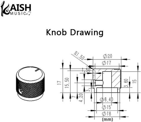 KAISH 2 قطعة 51/64 بوصة (20 مم) القطر. مقابض قياس الجهد الألومنيوم 1/4 بوصة مقابض التحكم في الوعاء المعدني العالمي للجيتار/الجهير/مضخم أمبير/مضخم الصوت/دواسة التأثير/معدات الصوت باللون الأسود مع خط المؤشر in Saudi Arabia