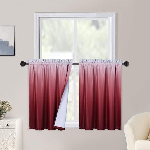 CAROMIO 24x24 ستائر نافذة الحمام ستارة قصيرة الطبقة للمطبخ الحمام أومبير ستائر التعتيم للمقهى، أحمر، لوحتان in Kuwait