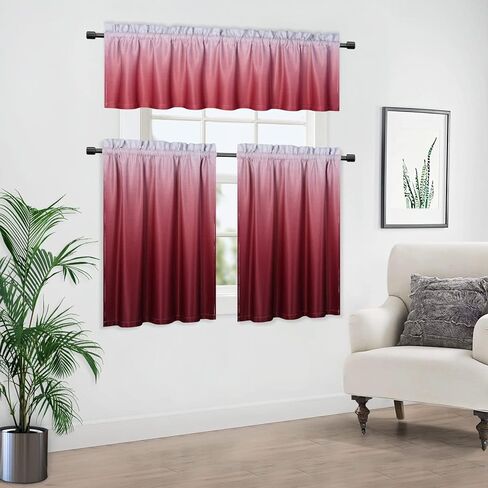 CAROMIO 24x24 ستائر نافذة الحمام ستارة قصيرة الطبقة للمطبخ الحمام أومبير ستائر التعتيم للمقهى، أحمر، لوحتان in Kuwait