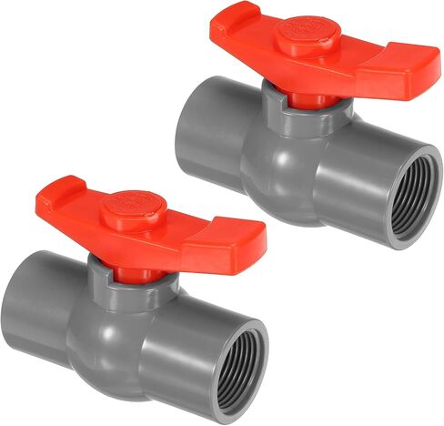 صمام كروي PVC من PATIKIL PT3/4، 2 صمام إغلاق ملولب مع مقبض سهل التدوير للتحكم في تدفق المياه، رمادي/أحمر in Saudi Arabia