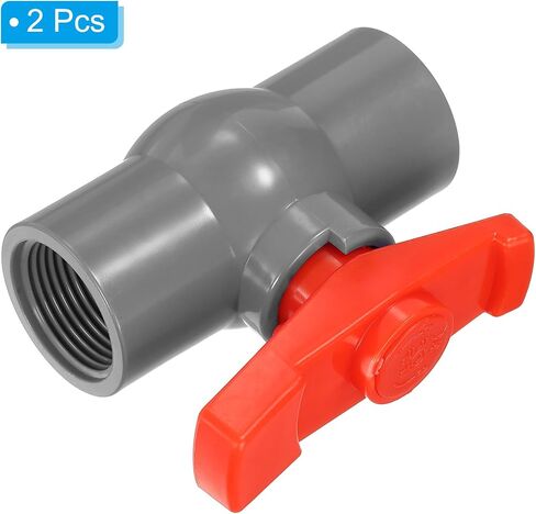 صمام كروي PVC من PATIKIL PT3/4، 2 صمام إغلاق ملولب مع مقبض سهل التدوير للتحكم في تدفق المياه، رمادي/أحمر in Saudi Arabia