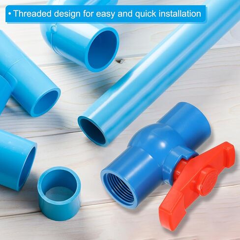 صمام كروي PVC من PATIKIL PT3/4، 2 صمام إغلاق ملولب مع مقبض سهل التدوير للتحكم في تدفق المياه، رمادي/أحمر in Saudi Arabia