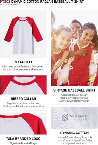 TSLA Kid's 3/4 Sleeve Baseball Jersey Shirts, Casual Dynamic Cotton T-Shirts, Quarter Sleeve Raglan Tops in Saudi Arabia