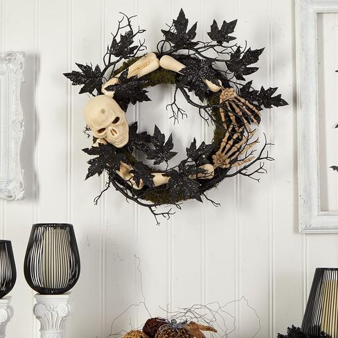Nearly Natural 24in. Halloween Skull and Bones Wreath in Saudi Arabia