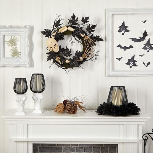 Nearly Natural 24in. Halloween Skull and Bones Wreath in Saudi Arabia