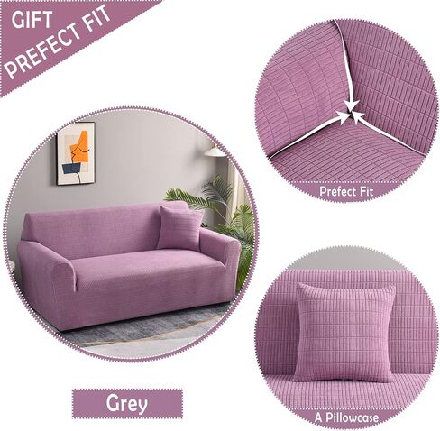 Qubjus Stretch Sofa Cover Solid Color Couch Cover for 1 Cushion Couch Sofa Bed Cover for Dogs with One Free Rectangular Grid Pillow Case(Beige, Small) in Saudi Arabia