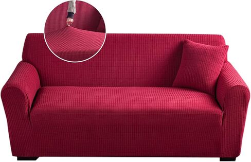 Qubjus Stretch Sofa Cover Solid Color Couch Cover for 1 Cushion Couch Sofa Bed Cover for Dogs with One Free Rectangular Grid Pillow Case(Beige, Small) in Saudi Arabia
