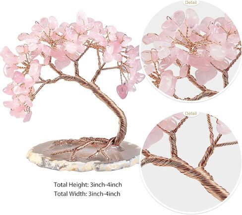 Rockcloud Handmade 3-4'' Crystal Money Tree with Agate Slice Base Tumbled Stones Feng Shui Bonsai Home Office Decor for Luck and Wealth, Aquamarine in Saudi Arabia