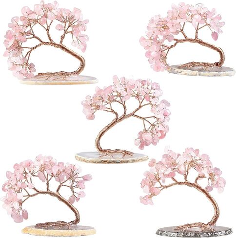 Rockcloud Handmade 3-4'' Crystal Money Tree with Agate Slice Base Tumbled Stones Feng Shui Bonsai Home Office Decor for Luck and Wealth, Aquamarine in Saudi Arabia