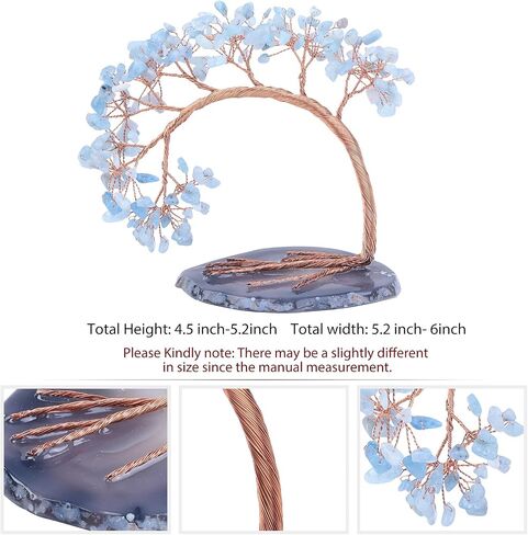 Rockcloud Handmade 3-4'' Crystal Money Tree with Agate Slice Base Tumbled Stones Feng Shui Bonsai Home Office Decor for Luck and Wealth, Aquamarine in Saudi Arabia
