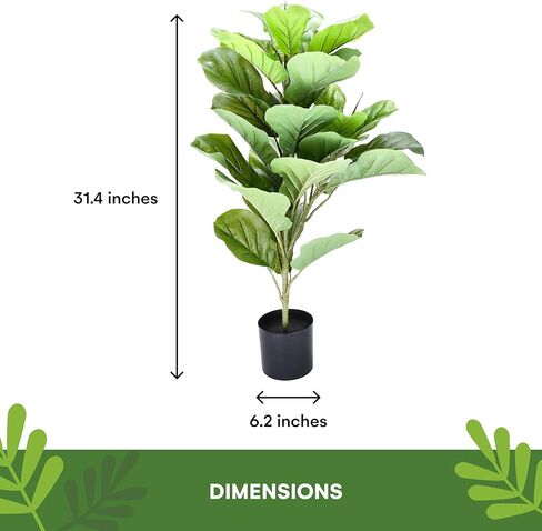 شجرة التين المصنوعة من أوراق الكمان الاصطناعية من Flybold - أوراق صناعية واقعية في سلة سوداء - عنصر زخرفي نابض بالحياة للمنازل والمكاتب والفنادق والمطاعم - ديكور نباتي داخلي مع وعاء - 6.2 بوصة × 31.4 بوصة in Kuwait