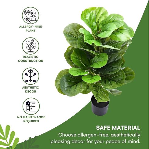 شجرة التين المصنوعة من أوراق الكمان الاصطناعية من Flybold - أوراق صناعية واقعية في سلة سوداء - عنصر زخرفي نابض بالحياة للمنازل والمكاتب والفنادق والمطاعم - ديكور نباتي داخلي مع وعاء - 6.2 بوصة × 31.4 بوصة in Kuwait