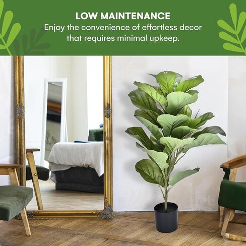 شجرة التين المصنوعة من أوراق الكمان الاصطناعية من Flybold - أوراق صناعية واقعية في سلة سوداء - عنصر زخرفي نابض بالحياة للمنازل والمكاتب والفنادق والمطاعم - ديكور نباتي داخلي مع وعاء - 6.2 بوصة × 31.4 بوصة in Kuwait