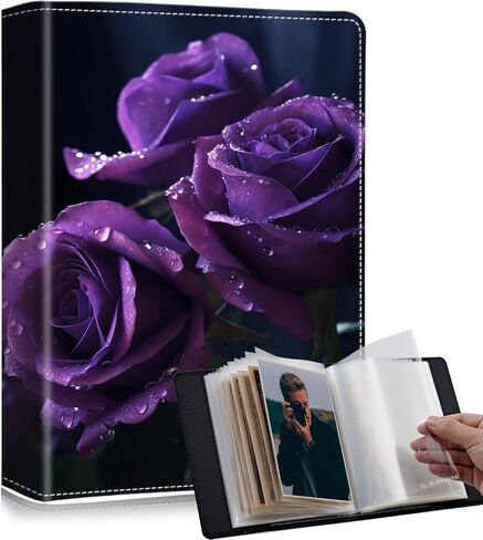 Photo Album 4x6 Photos - 120 Photos PU Leather Cover with Strong Elastic Band,Small Capacity Wedding Family Graduation Anniversary Baby Holds Photo Albums 6.4"x5"x1.5"-Birds Pink Flowers in Saudi Arabia