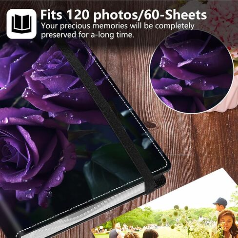 Photo Album 4x6 Photos - 120 Photos PU Leather Cover with Strong Elastic Band,Small Capacity Wedding Family Graduation Anniversary Baby Holds Photo Albums 6.4"x5"x1.5"-Birds Pink Flowers in Saudi Arabia