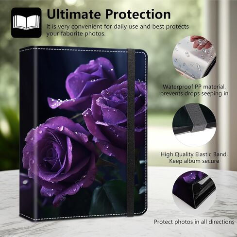Photo Album 4x6 Photos - 120 Photos PU Leather Cover with Strong Elastic Band,Small Capacity Wedding Family Graduation Anniversary Baby Holds Photo Albums 6.4"x5"x1.5"-Birds Pink Flowers in Saudi Arabia