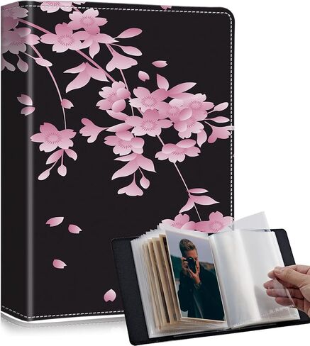 Photo Album 4x6 Photos - 120 Photos PU Leather Cover with Strong Elastic Band,Small Capacity Wedding Family Graduation Anniversary Baby Holds Photo Albums 6.4"x5"x1.5"-Birds Pink Flowers in Saudi Arabia