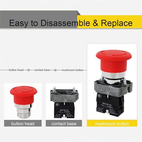 Fielect 5Pcs 660V 10A Emergency Stop Push Button Switch 22mm Red Mushroom Emergency Stop Switch NO NC, ZB2-BE102C in Saudi Arabia