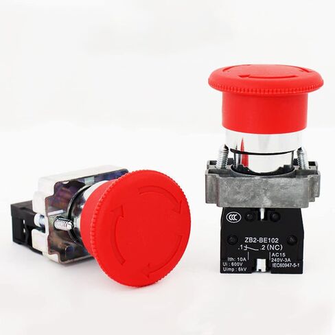 Fielect 5Pcs 660V 10A Emergency Stop Push Button Switch 22mm Red Mushroom Emergency Stop Switch NO NC, ZB2-BE102C in Saudi Arabia