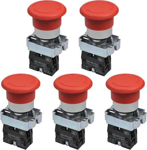 Fielect 5Pcs 660V 10A Emergency Stop Push Button Switch 22mm Red Mushroom Emergency Stop Switch NO NC, ZB2-BE102C in Saudi Arabia