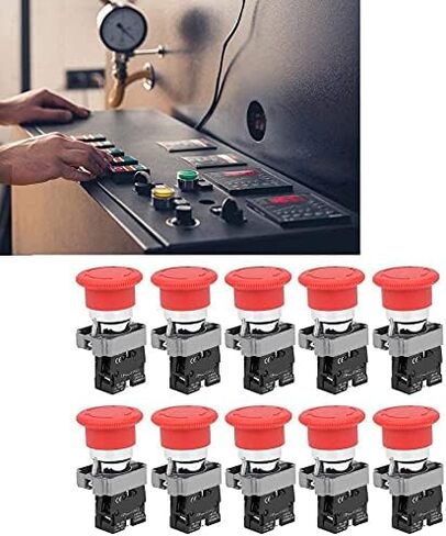 Fielect 5Pcs 660V 10A Emergency Stop Push Button Switch 22mm Red Mushroom Emergency Stop Switch NO NC, ZB2-BE102C in Saudi Arabia
