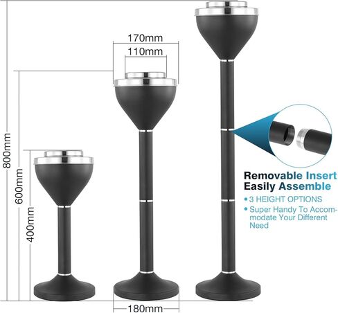 منافض سجائر السيجار الأرضية من IRONWALLS، منفضة سجائر مقاومة للرياح من الفولاذ المقاوم للصدأ باللون الأسود غير اللامع مع غطاء للمنزل والحديقة والفناء ووعاء السجائر، صينية رماد من 3 أقسام مع ارتفاع 31 بوصة، 24 بوصة، 16 بوصة قابل للتعديل in Kuwait