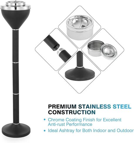منافض سجائر السيجار الأرضية من IRONWALLS، منفضة سجائر مقاومة للرياح من الفولاذ المقاوم للصدأ باللون الأسود غير اللامع مع غطاء للمنزل والحديقة والفناء ووعاء السجائر، صينية رماد من 3 أقسام مع ارتفاع 31 بوصة، 24 بوصة، 16 بوصة قابل للتعديل in Kuwait