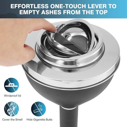منافض سجائر السيجار الأرضية من IRONWALLS، منفضة سجائر مقاومة للرياح من الفولاذ المقاوم للصدأ باللون الأسود غير اللامع مع غطاء للمنزل والحديقة والفناء ووعاء السجائر، صينية رماد من 3 أقسام مع ارتفاع 31 بوصة، 24 بوصة، 16 بوصة قابل للتعديل in Kuwait