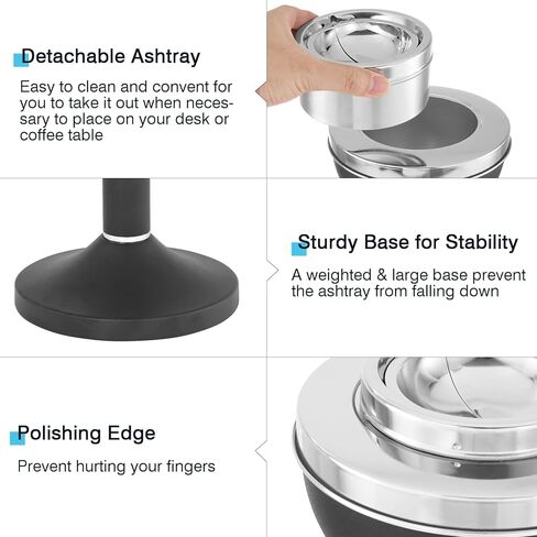 منافض سجائر السيجار الأرضية من IRONWALLS، منفضة سجائر مقاومة للرياح من الفولاذ المقاوم للصدأ باللون الأسود غير اللامع مع غطاء للمنزل والحديقة والفناء ووعاء السجائر، صينية رماد من 3 أقسام مع ارتفاع 31 بوصة، 24 بوصة، 16 بوصة قابل للتعديل in Kuwait