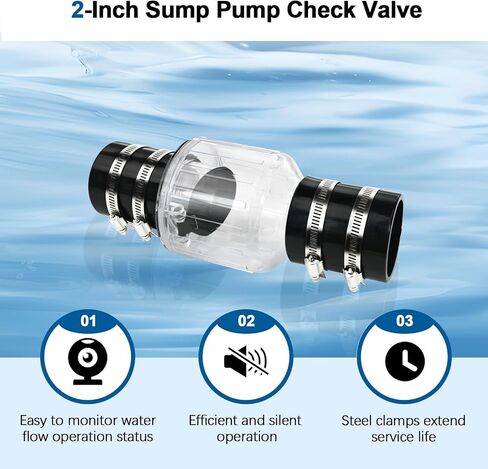 Silent Check Valve, 2-Inch Sump Pump Check Valve, Spring-loaded baffle prevents sewage backflow and silences, Sump Pump Life Expectancy Increase in Kuwait