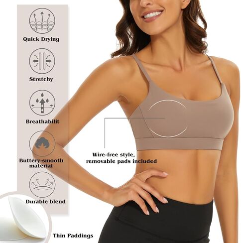 Strappy Low Back Sport Bra for Women,V-Strap Criss Cross Medium Support Wirefree Yoga Bra with Removable Padding in Saudi Arabia