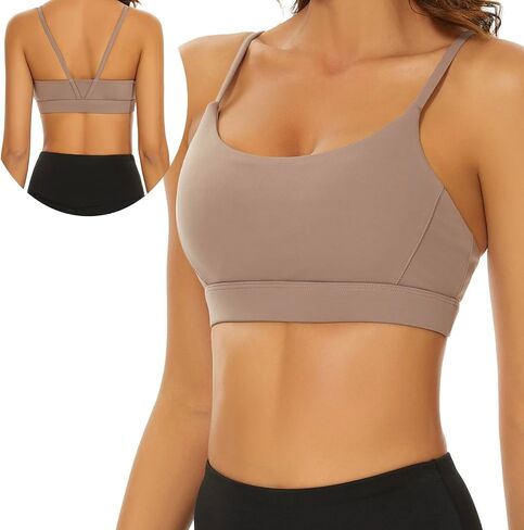 Strappy Low Back Sport Bra for Women,V-Strap Criss Cross Medium Support Wirefree Yoga Bra with Removable Padding in Saudi Arabia