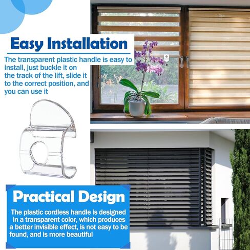 8 قطع مقبض ظلال نافذة مطوي لاسلكي، مقبض ظلال دوارة للسكك الحديدية السفلية البلاستيكية، مقابض عمياء لاسلكية رفع مشبك سحب للظلال السفلية أو القضيب (شفاف) in Kuwait