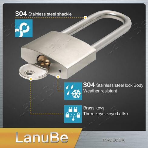 304 Stainless Steel Keyed Alike Padlocks for Outdoor use, Pin Tumbler Padlock, 2 inch Wide Body, Stainless Steel Body Long Shackle, Pack of 2 in Saudi Arabia
