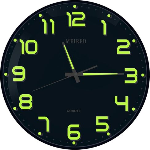 MEIRED 14 Inch Night Light Wall Clock, Silent Non Ticking Battery Operated Clock Glow in The Dark, Large Digital Display Lighted Up Wall Clock for Bedroom Living Room/Kitchen, Light Bule in Saudi Arabia