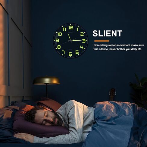 MEIRED 14 Inch Night Light Wall Clock, Silent Non Ticking Battery Operated Clock Glow in The Dark, Large Digital Display Lighted Up Wall Clock for Bedroom Living Room/Kitchen, Light Bule in Saudi Arabia