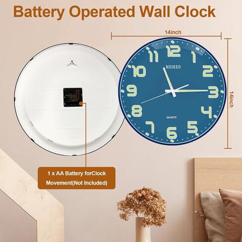 MEIRED 14 Inch Night Light Wall Clock, Silent Non Ticking Battery Operated Clock Glow in The Dark, Large Digital Display Lighted Up Wall Clock for Bedroom Living Room/Kitchen, Light Bule in Saudi Arabia