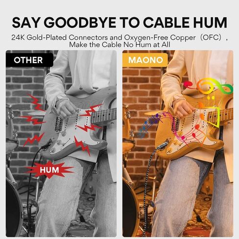كابل جيتار MAONO 20FT 1/4 بوصة كابل أداة كهربائية سلك أمبير للجيتار الكهربائي، جيتار باس، مندولين كهربائي in Kuwait