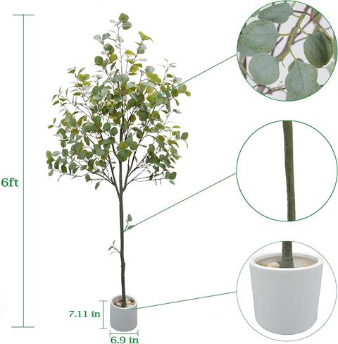 Artificial Eucalyptus Tree, 5ft Fake Silver Dollar Leaves Plant with White Pot, Silk Faux Tree for Indoor House Office Home Living Room Floor Décor in Saudi Arabia