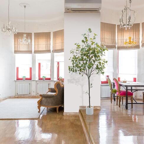Artificial Eucalyptus Tree, 5ft Fake Silver Dollar Leaves Plant with White Pot, Silk Faux Tree for Indoor House Office Home Living Room Floor Décor in Saudi Arabia