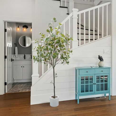 Artificial Eucalyptus Tree, 5ft Fake Silver Dollar Leaves Plant with White Pot, Silk Faux Tree for Indoor House Office Home Living Room Floor Décor in Saudi Arabia