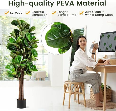 Fiddle Leaf Fig Tree, 6Ft Fake Floor Plant with Pot, Outdoor Fiddle Leaf Fig Plant, Artificial Trees for Home Decor Indoor Office Living Room in Saudi Arabia