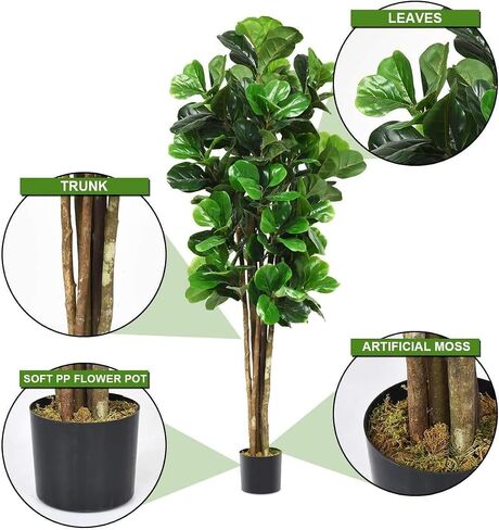 Fiddle Leaf Fig Tree, 6Ft Fake Floor Plant with Pot, Outdoor Fiddle Leaf Fig Plant, Artificial Trees for Home Decor Indoor Office Living Room in Saudi Arabia