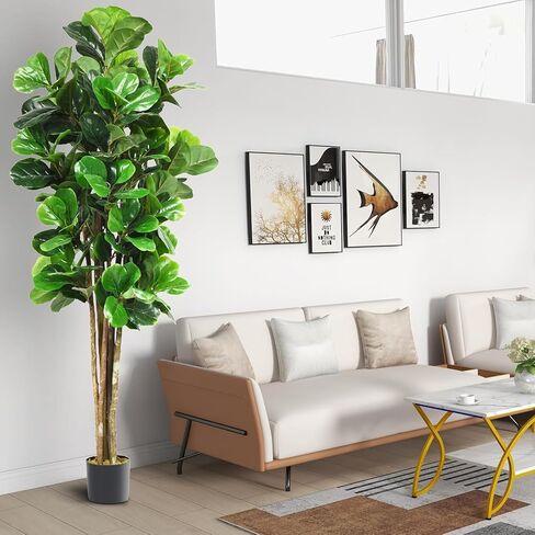 Fiddle Leaf Fig Tree, 6Ft Fake Floor Plant with Pot, Outdoor Fiddle Leaf Fig Plant, Artificial Trees for Home Decor Indoor Office Living Room in Saudi Arabia