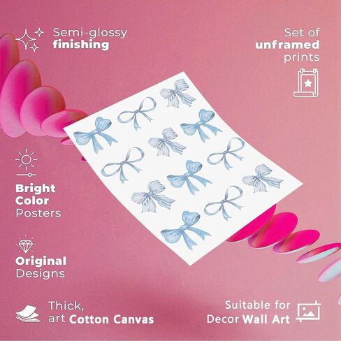 UAddMe Trendy Blue Bow Canvas Wall Art Watercolor Light Blue Bow Prints Painting Balletcore Girl Posters Funky Coquette Preppy Aesthetic Wall Decor For Bedroom Living Room Poster 12x16in Unframed in Kuwait