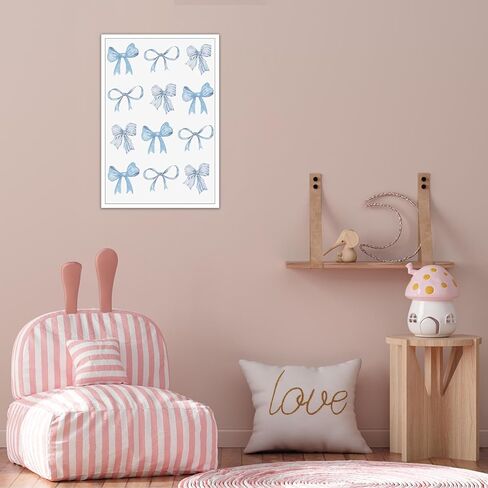 UAddMe Trendy Blue Bow Canvas Wall Art Watercolor Light Blue Bow Prints Painting Balletcore Girl Posters Funky Coquette Preppy Aesthetic Wall Decor For Bedroom Living Room Poster 12x16in Unframed in Kuwait