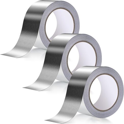 deli 3 Rolls Fiberglass Aluminum Foil Tape, 2.4" X 66 Ft, 5.9 Mil, High Temperature Aluminum Tape Silver Adhesive Tape Heat Resistant Heavy Duty Duct Tape for Ductwork, HVAC, Dryer Vent in Saudi Arabia