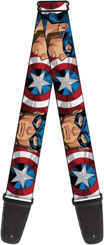 Buckle-Down Guitar Strap - Captain America Face Turns/Shield CLOSE-UP - 2" Wide - 29-54" Length in Saudi Arabia